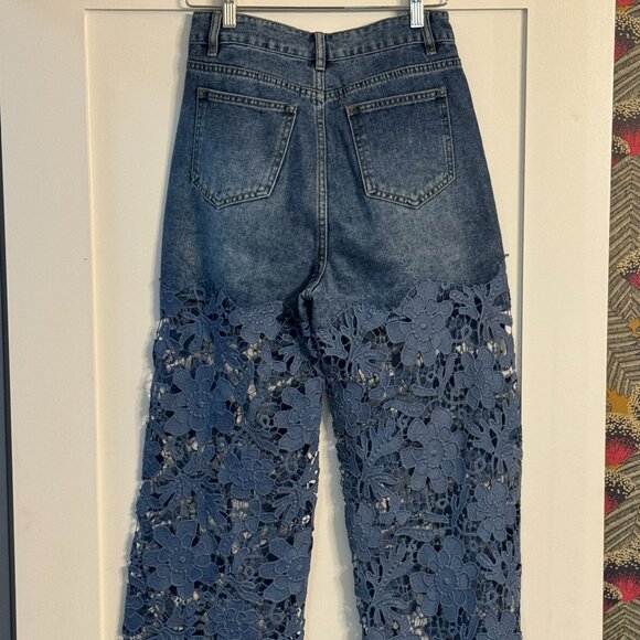 Micas Unique Floral Lace Overlay Denim Jeans - Picture 3 of 5